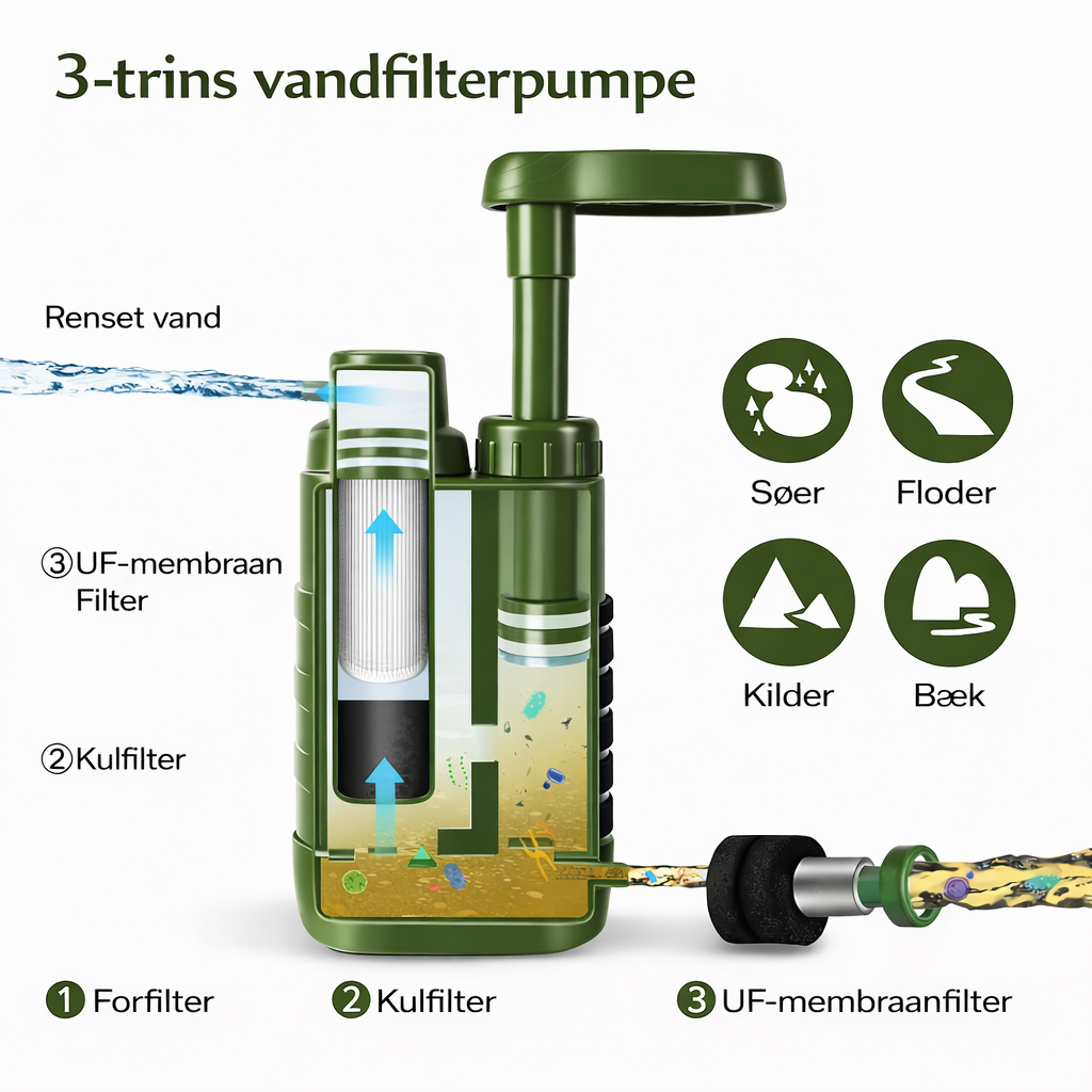 AquaDefender™ Survival Vandfilter – Til 3000 liter rent drikkevand i nødsituationer