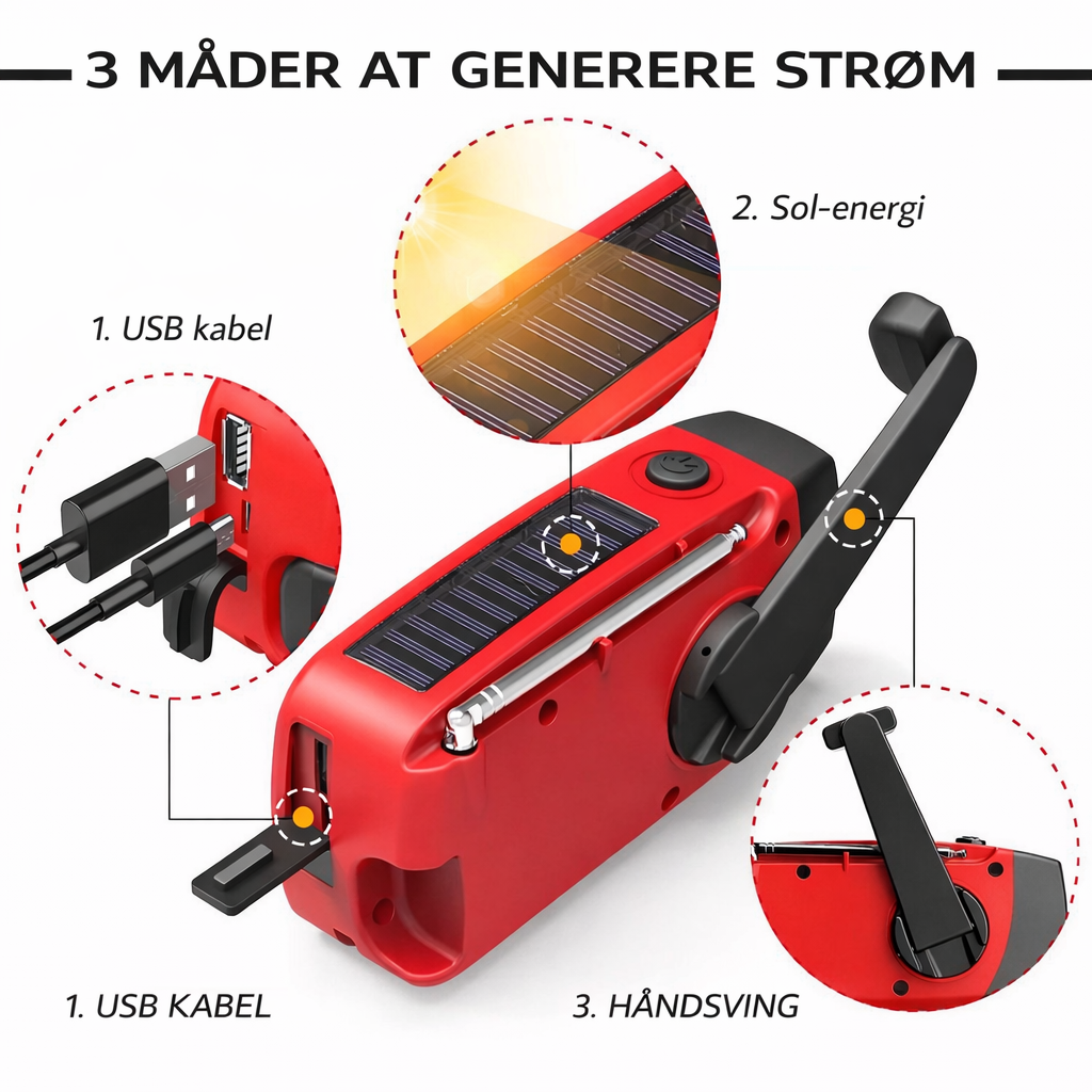 Nødradio™ med lommelygte og powerbank - 2026-model