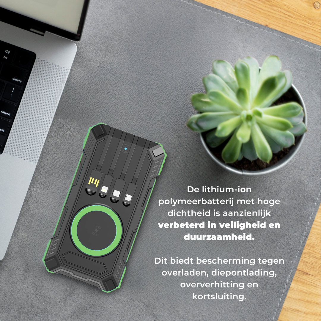 Solcelledrevet powerbank 30000mAh - Hurtigopladning til alle smartphones