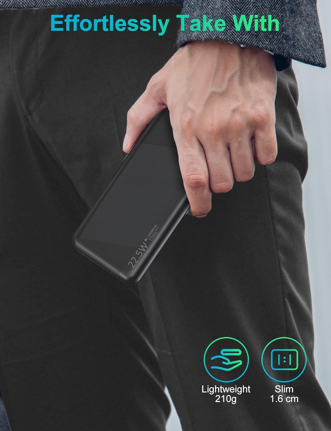 powerbank 10.000 mAh 22,5 W hurtigoplader