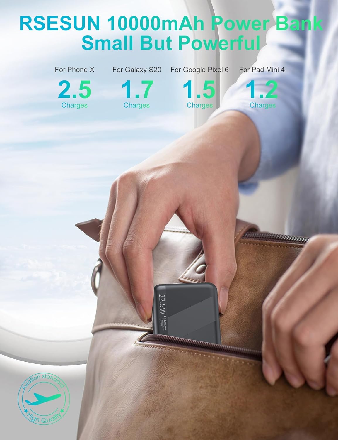 powerbank 10.000 mAh 22,5 W hurtigoplader