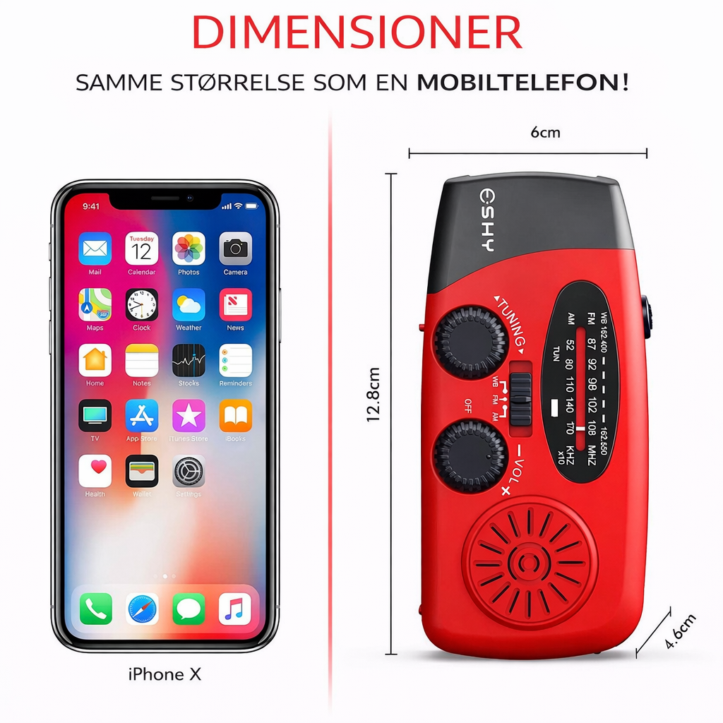 Nødradio™ med lommelygte og powerbank - 2026-model
