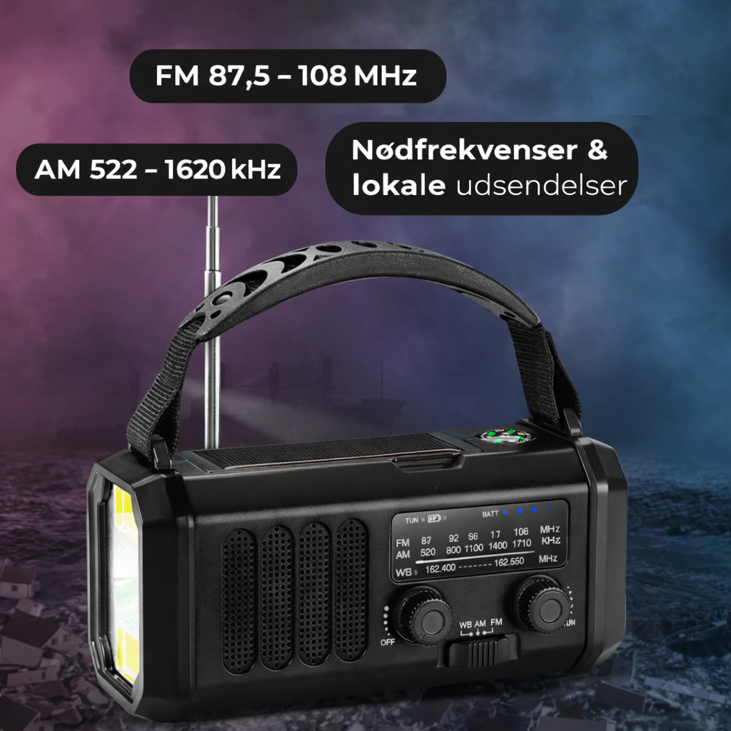 Nødradio Ultra med langtidsholdbar powerbank (10.000 mAH)