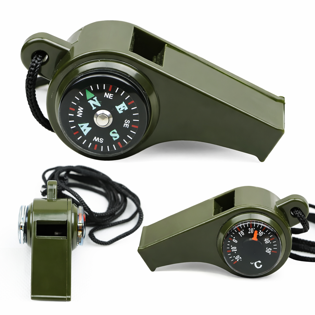 Nødfløjte med kompas og termometer