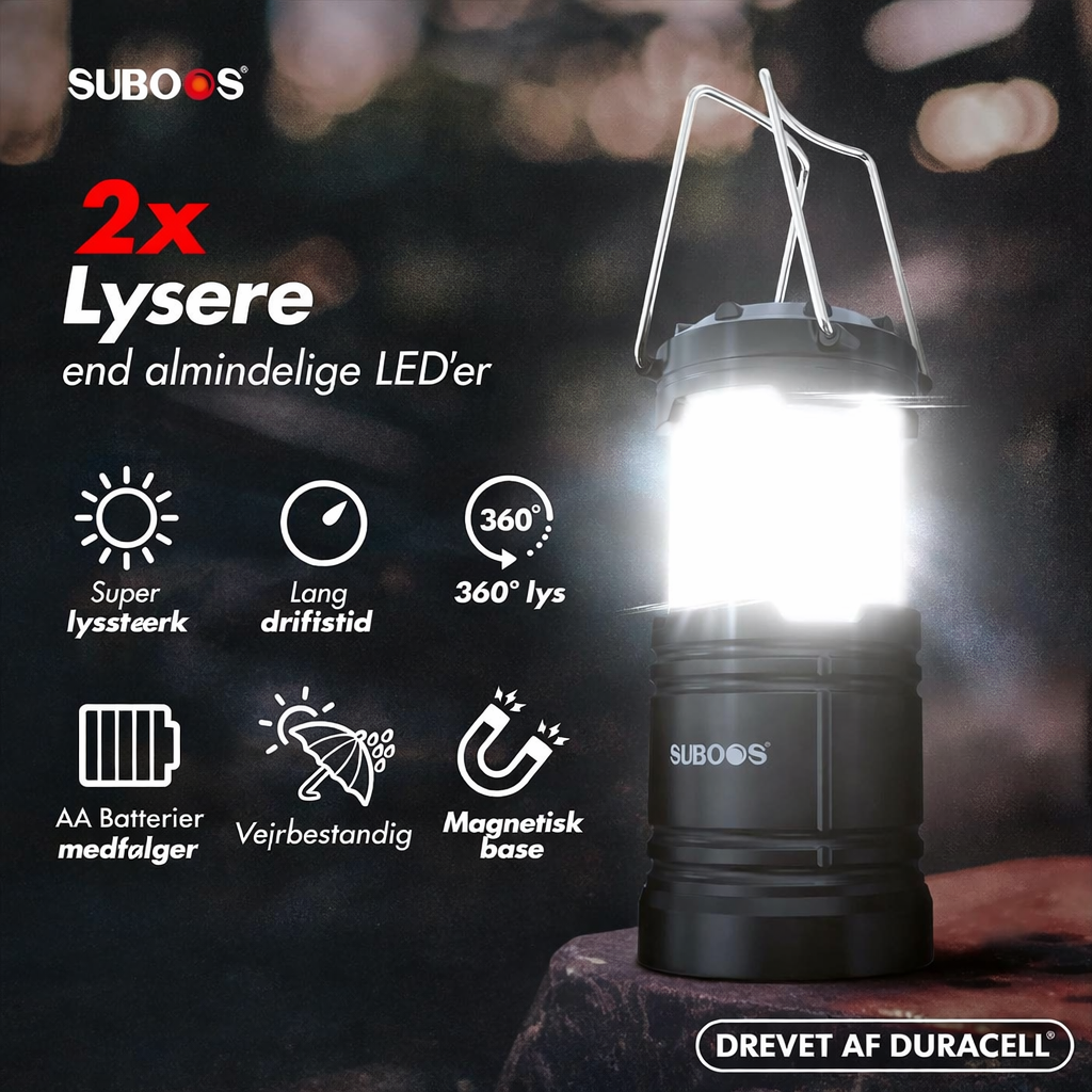 SUBOOS Teltbelysning Campinglanterne - Strømafbrydelse - Lysere LED Batterilanterne Magnetisk Base Foldbar Krog Bærbar Campinglampe Orkan Nødlampe Indendørs og Udendørs