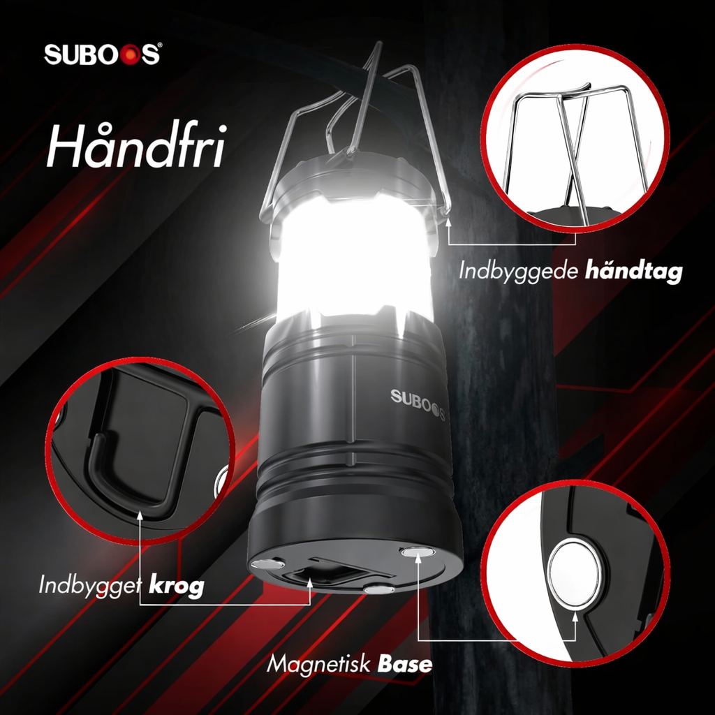 SUBOOS Teltbelysning Campinglanterne - Strømafbrydelse - Lysere LED Batterilanterne Magnetisk Base Foldbar Krog Bærbar Campinglampe Orkan Nødlampe Indendørs og Udendørs