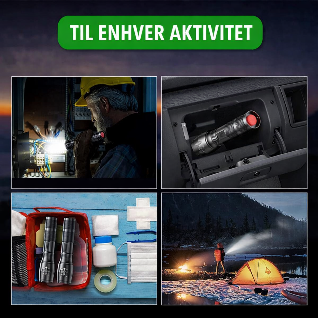 Kraftig 1000 Lumen LED-lommelygte - Vandtæt og robust til eventyr og nødsituationer