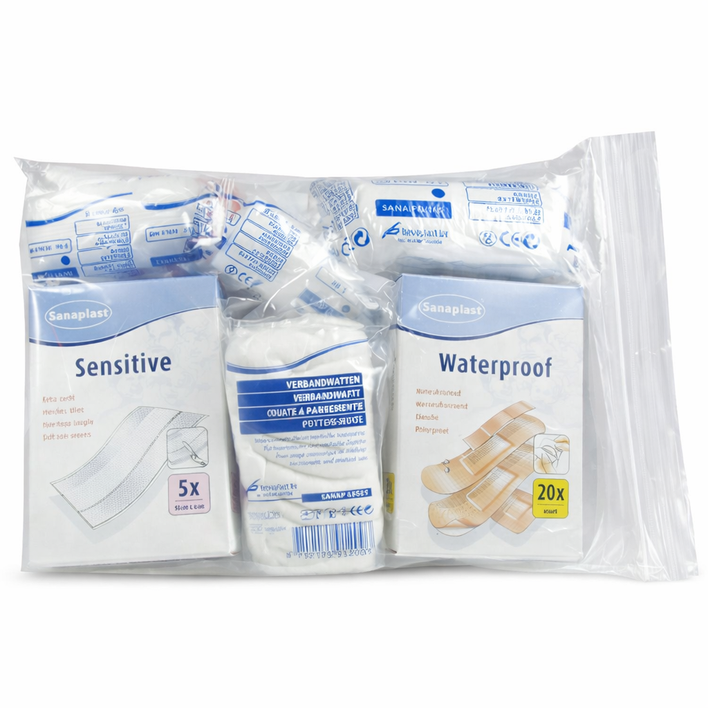 Sanaplast Førstehjælpssæt Plus – 48 dele til hjemmet, bilen og nødsituationer