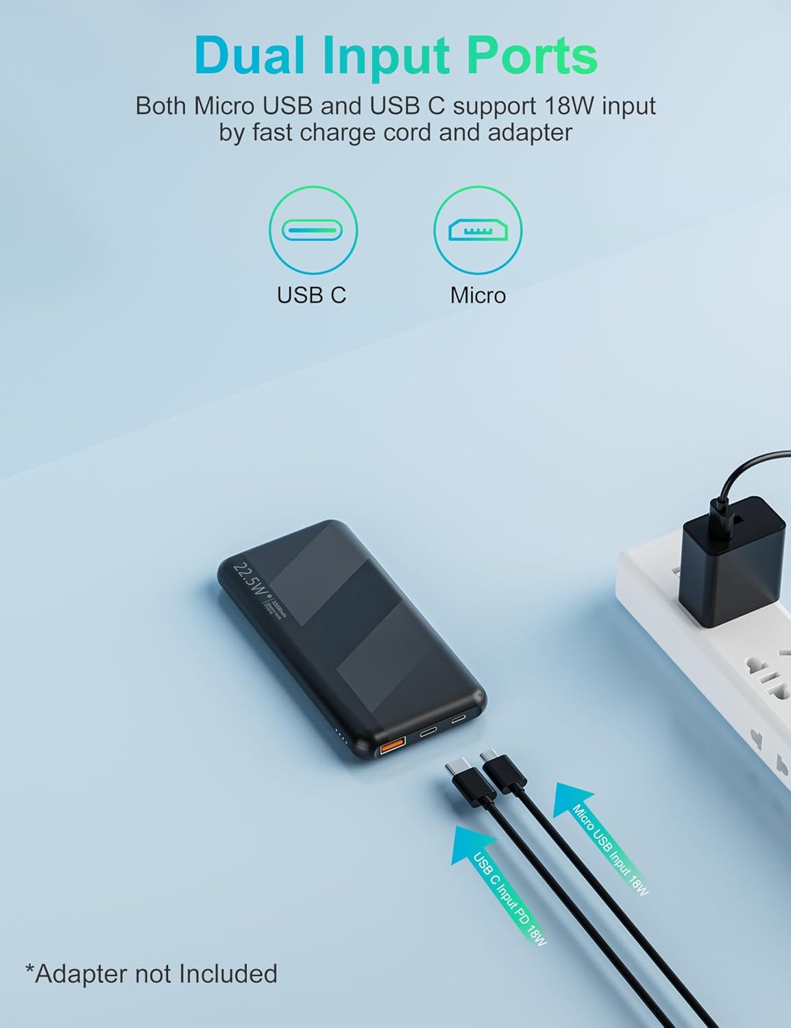 powerbank 10.000 mAh 22,5 W hurtigoplader