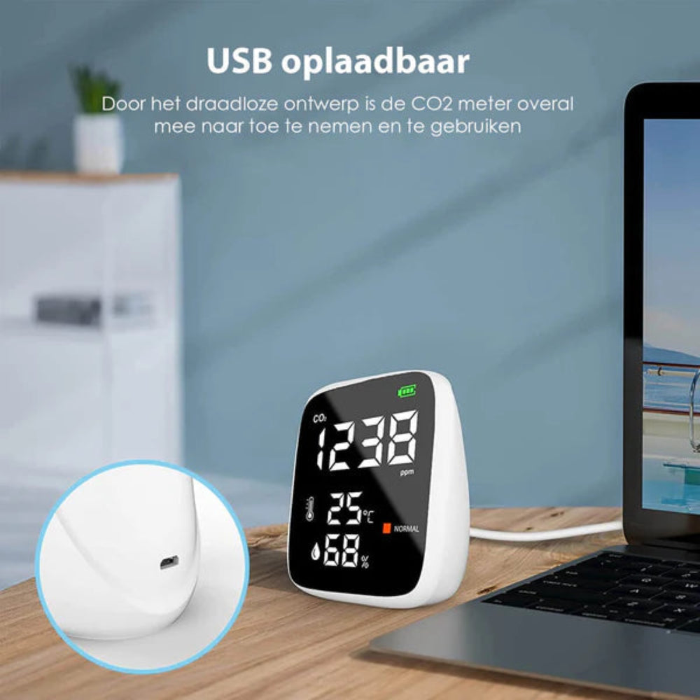 Ecoworks trådløs 3-i-1 CO2-måler: Luftkvalitetsmåler og -monitor