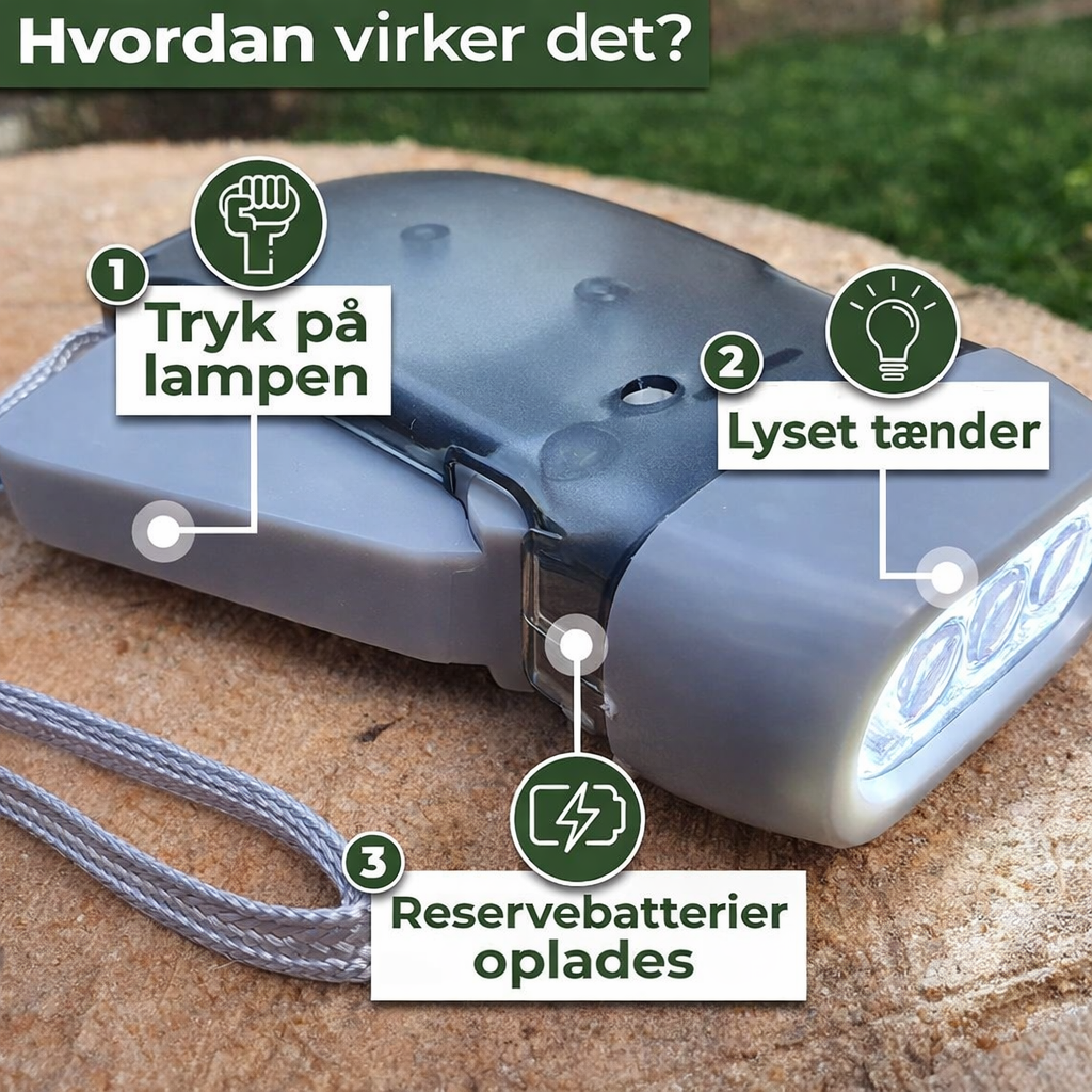Squeeze-lommelygte – Altid lysende uden batterier (sæt med 3)