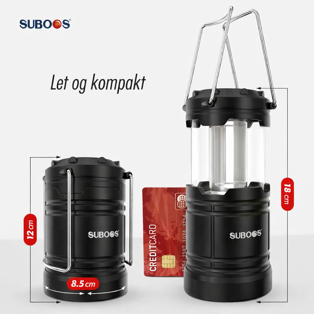 SUBOOS Teltbelysning Campinglanterne - Strømafbrydelse - Lysere LED Batterilanterne Magnetisk Base Foldbar Krog Bærbar Campinglampe Orkan Nødlampe Indendørs og Udendørs