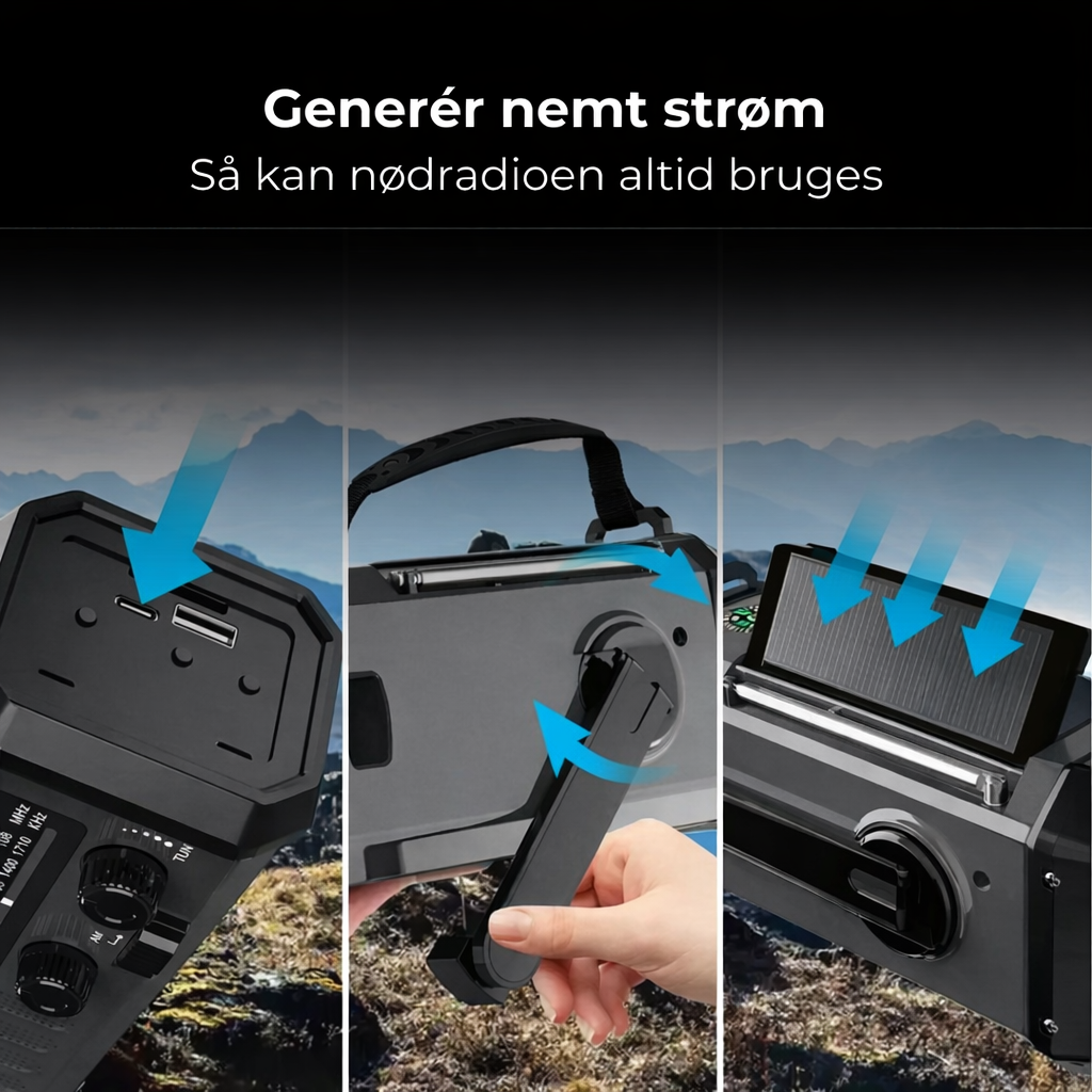 Nødradio Ultra med langtidsholdbar powerbank (10.000 mAH)