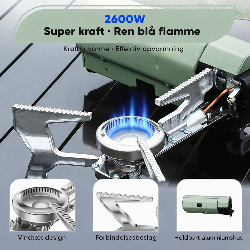 SurvivalPro foldbart campingkomfur – bærbart gaskomfur 2600W