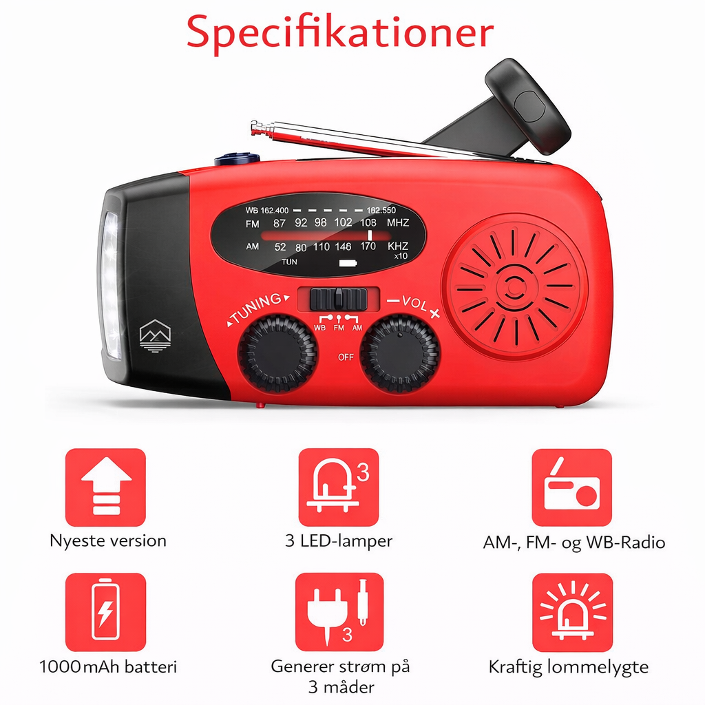 Nødradio™ med lommelygte og powerbank - 2026-model