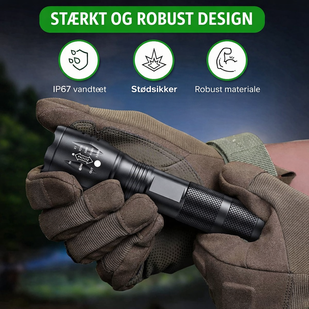 Kraftig 1000 Lumen LED-lommelygte - Vandtæt og robust til eventyr og nødsituationer