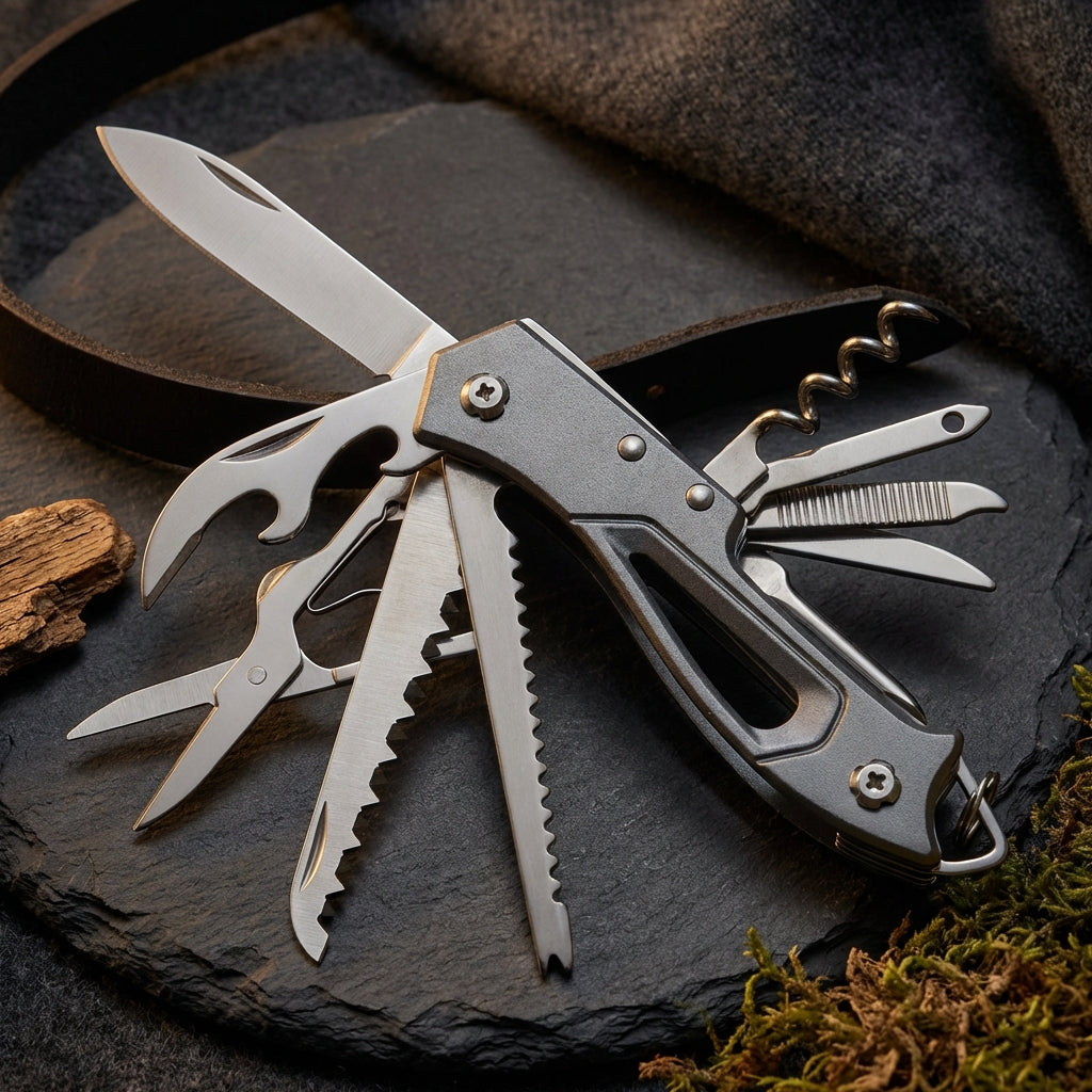 Udendørs multifunktionel schweizisk campingkniv - 14-i-1 værktøj til eventyr og hverdagsbrug
